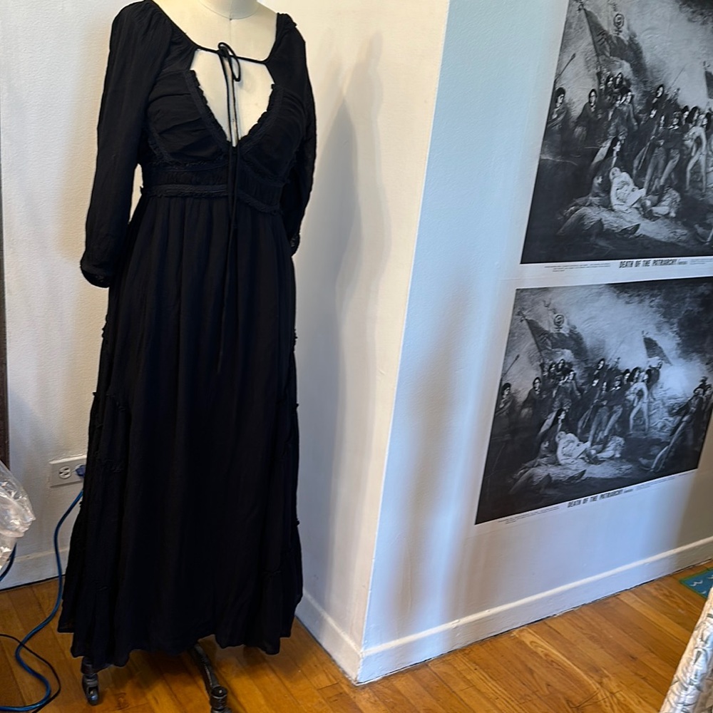 Free People Black Peasant Maxi Dress Size Small NWT MSRP $128